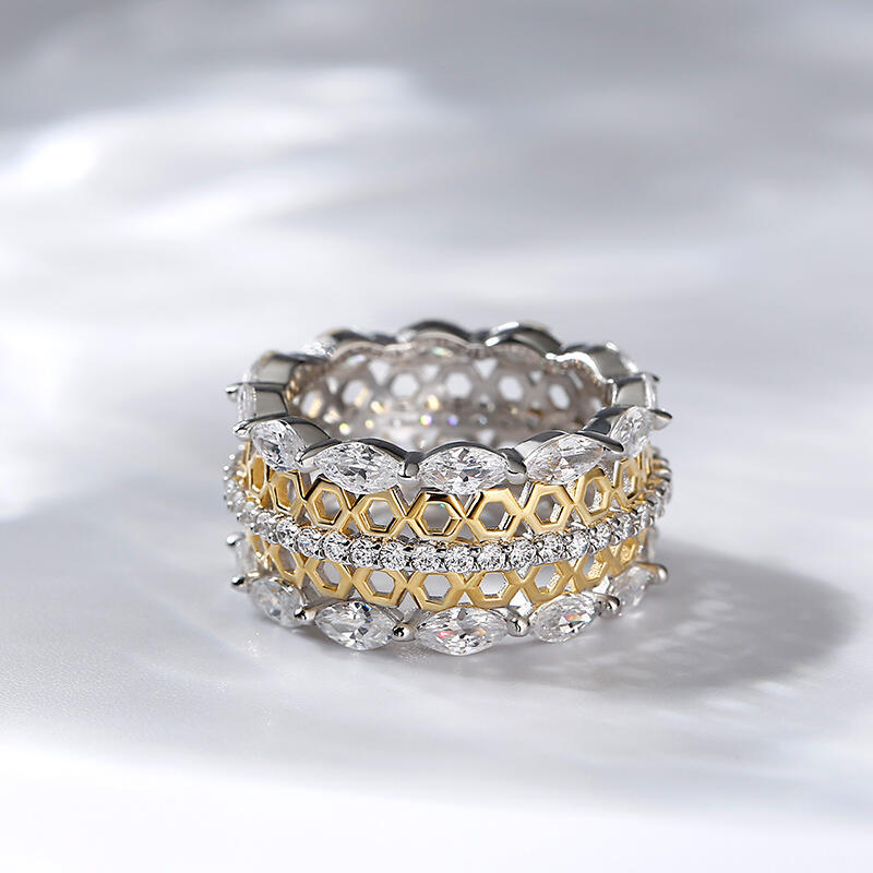 Jeulia Two Tone Vintage Honeycomb Hollow Sterling Silver Women's Band