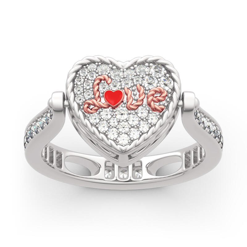 Jeulia "I Love You" Sterling Silver Personalized Photo Ring (With A Free Chain)