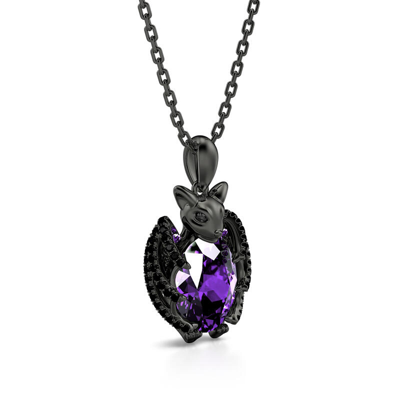 Jeulia Hug Me "Kiss the Night" Black Bat Oval Cut Sterling Silver Necklace