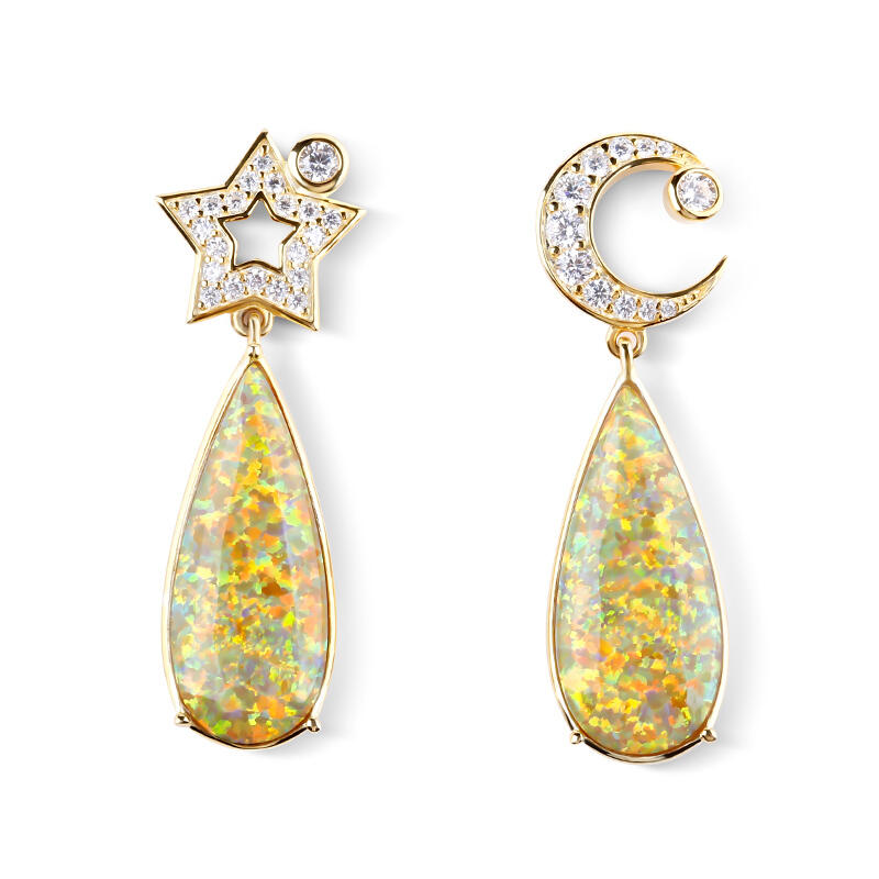 Jeulia Dream Moon and Star Opal Drop Earrings