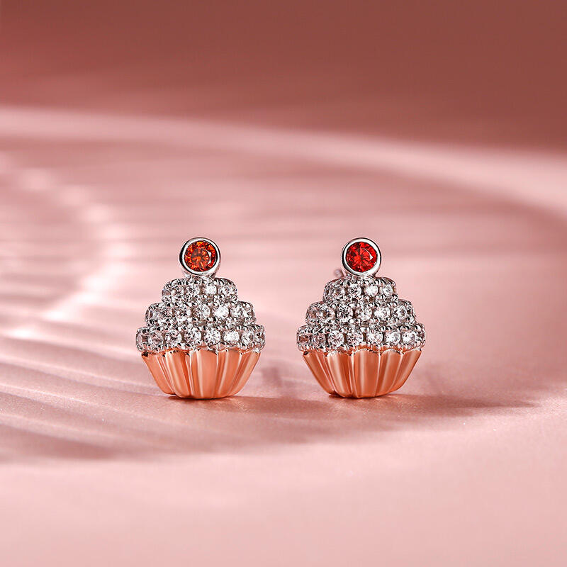 Jeulia Aretes de plata de ley con diseño de cupcake dulce