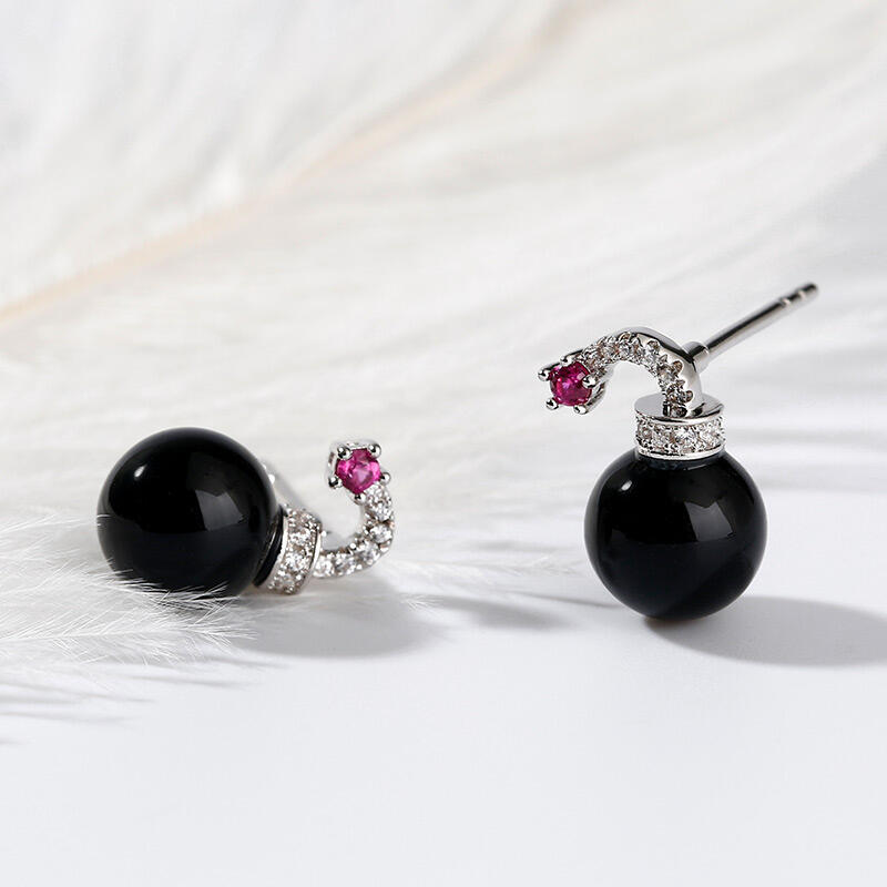 Jeulia Bomb Design Cultured Black Pearl Sterling Silver Earrings