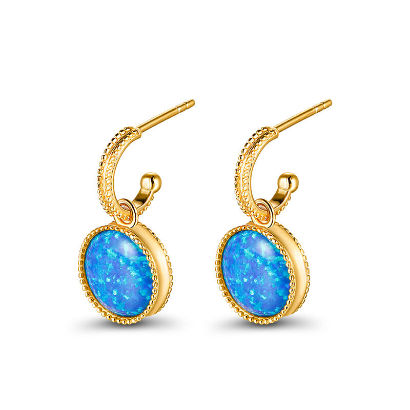 Jeulia "Dreamlike Feel" Blue Opal Sterling Silver Drop Earrings