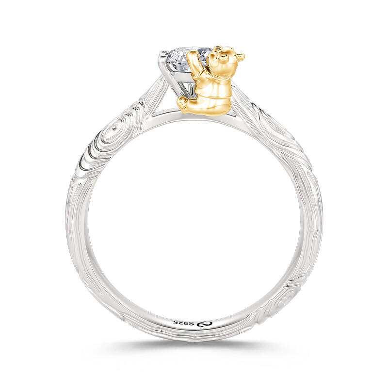 Jeulia Hug Me Anillo de Plata Esterlina Grano de Madera de Oso de Dibujos Animados de Corte Redondo