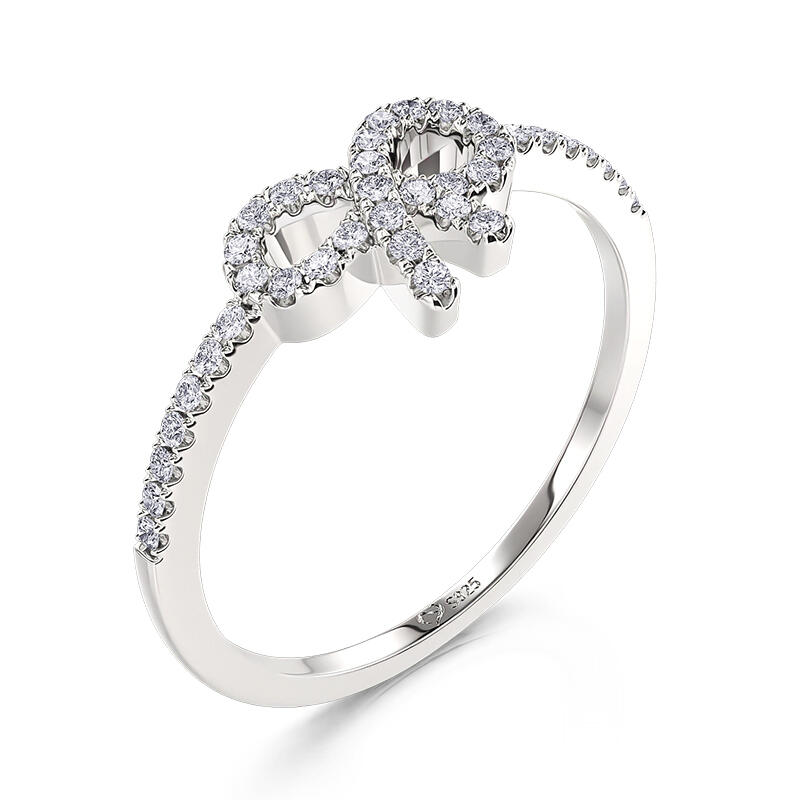 Jeulia Simple Pave Setting Bow Ring Sterling Silver