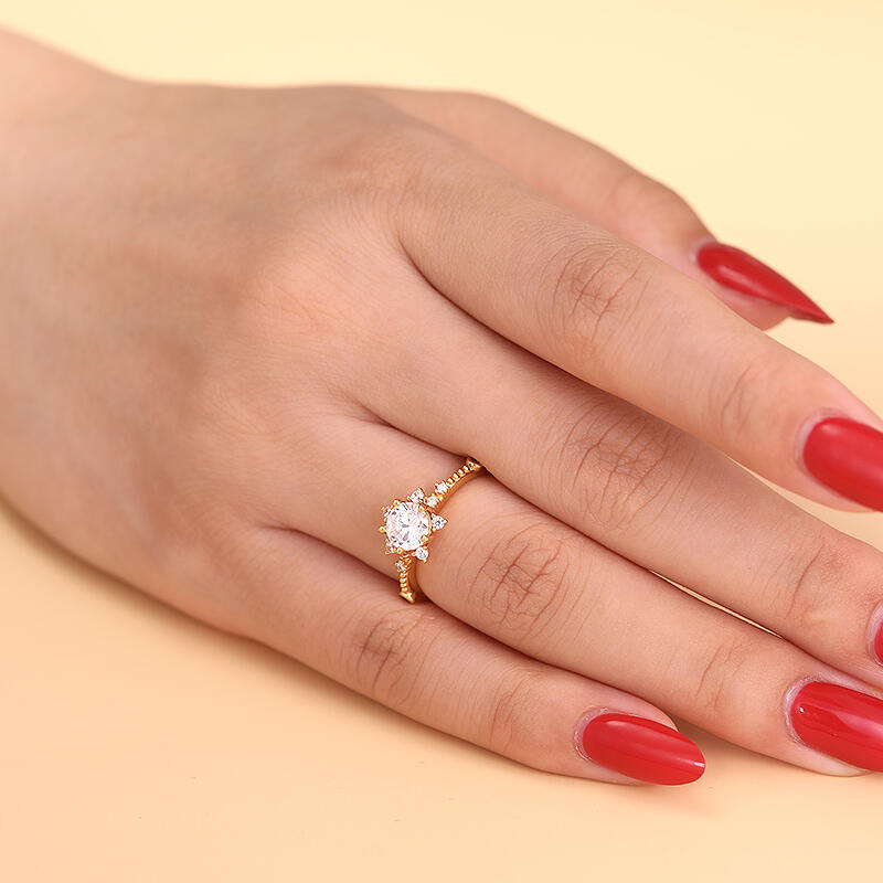 Jeulia Flower Ring Design Sterling Silver Round Cut