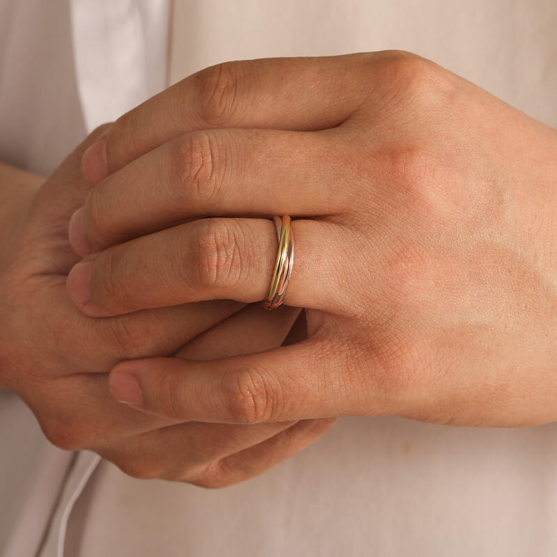Jeulia Anillo Tricolor Diseño Cruzado para Hombre de Plata Esterlina