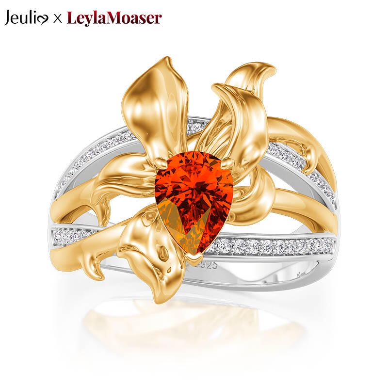 Jeulia x Leyla "Floral of Thorns" Two Tone Women's Flower Wedding Ring Sterling Silver