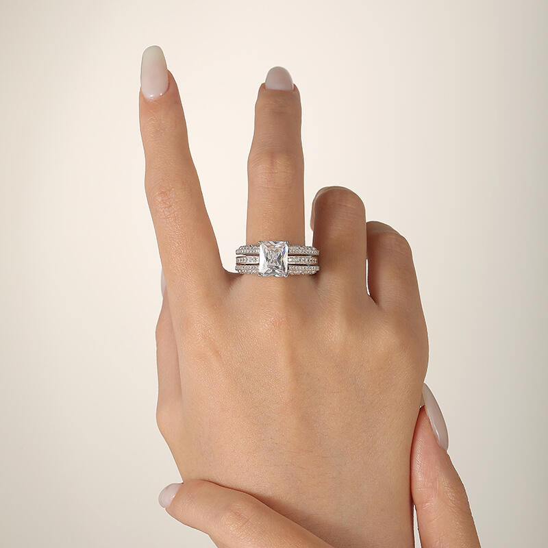 Jeulia Interchangeable Radiant Cut Sterling Silver Ring Set