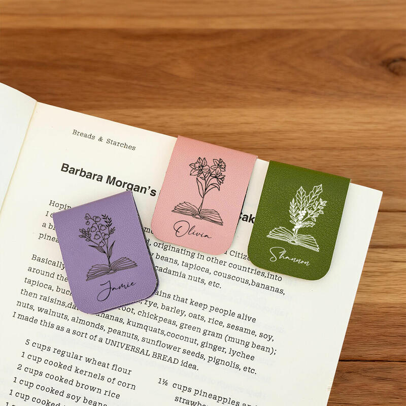 Personalized Leather Magnetic Bookmark with Engraved Birthday Flower Birthday Gift for Friends
