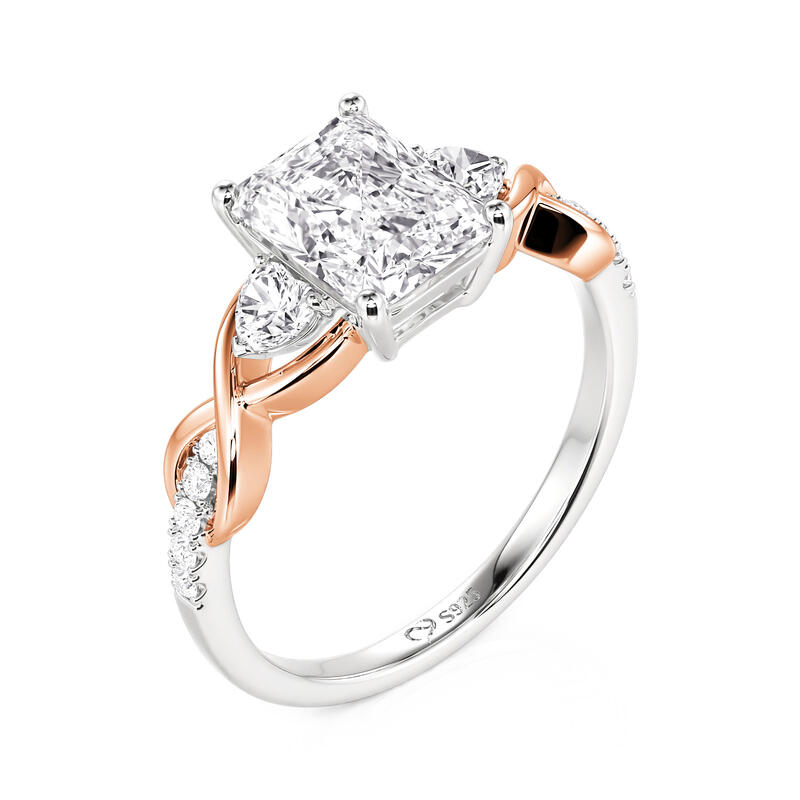 Jeulia Two Tone Infinity Radiant Three Stone Engagement Ring