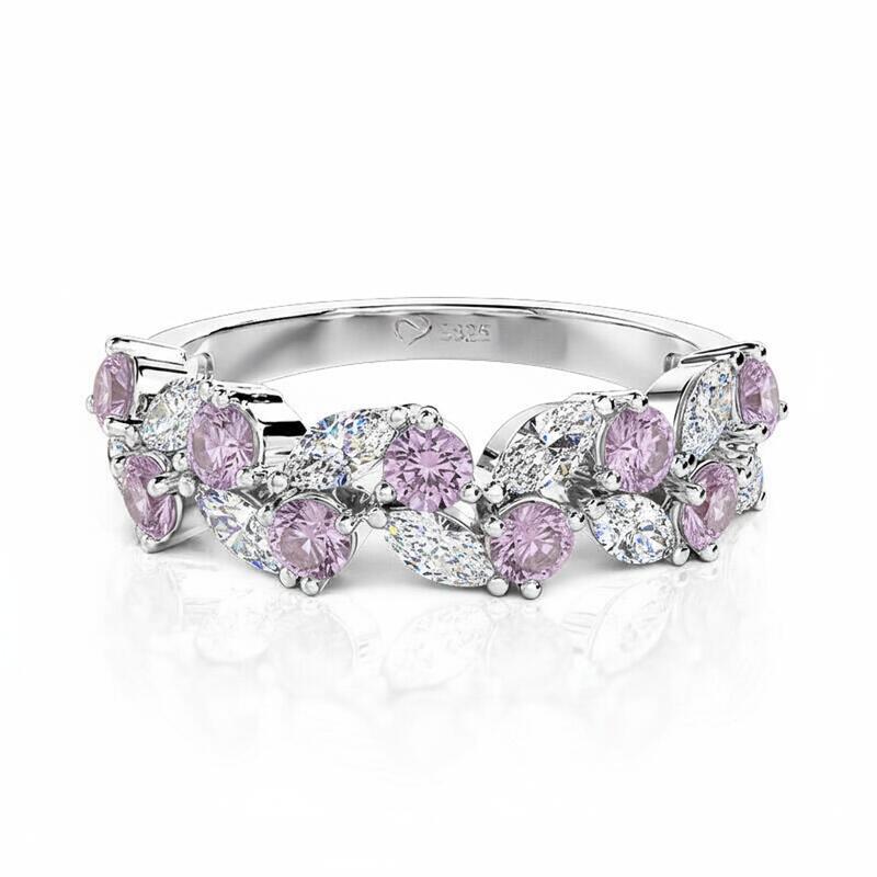 Jeulia Leaf Custom Women's Half Eternity Band Sterling Silver