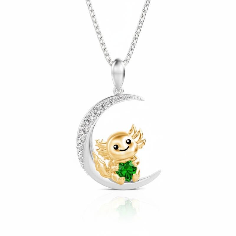 Jeulia Luna Astra Custom Moonlit Axolotl Heart Birthstone Necklace