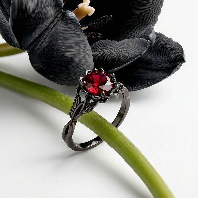 Jeulia Custom Twist Gothic Black Lotus Ring with Birthstone