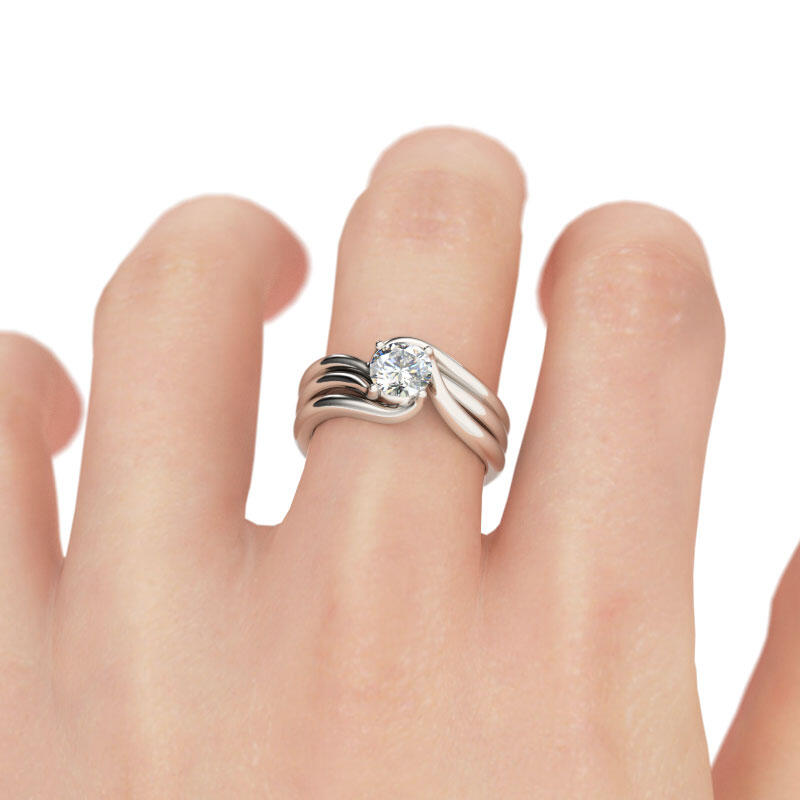 Jeulia Bypass Round Cut Sterling Silver Ring Set