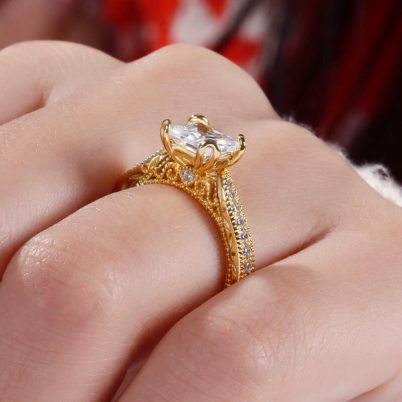 Anillo Con Tono Dorado Milgrain De Talla Princesa En Plata De Ley