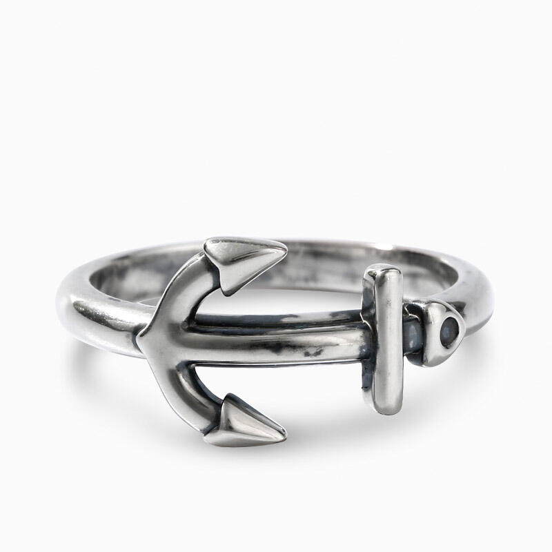 Jeulia "Sideways Anchor" Sterling Silver Ring