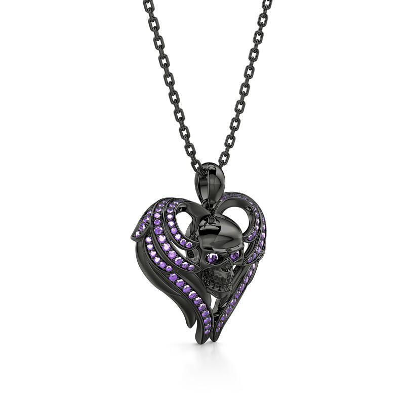 Jeulia "Angel Wings" Skull Design Sterling Silver Necklace