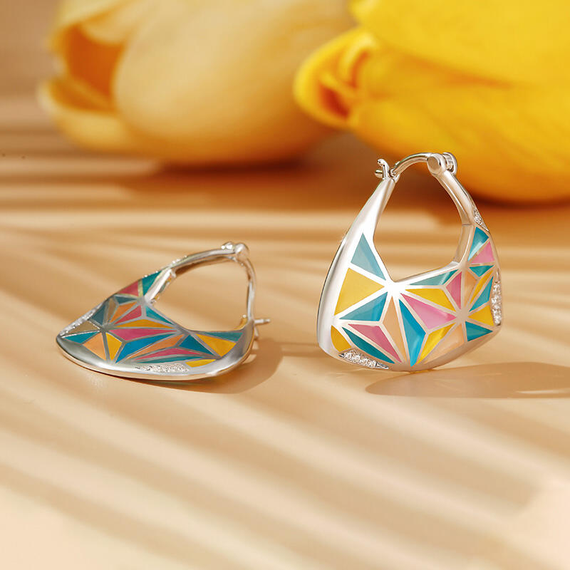Jeulia "Geometric Pattern" Multicolored Enamel Sterling Silver Earrings