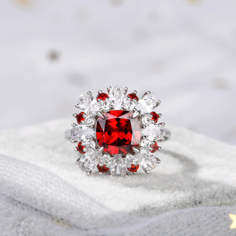 Jeulia Floral Cushion Cut Sterling Silver Ring