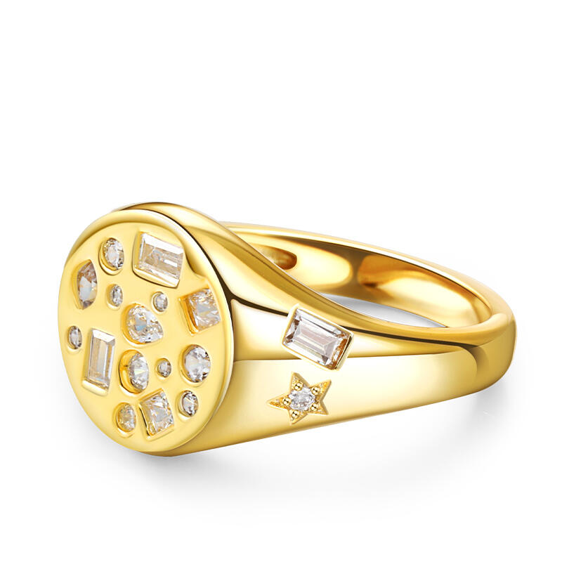 Jeulia Cobblestone Round Signet Sterling Silver Ring