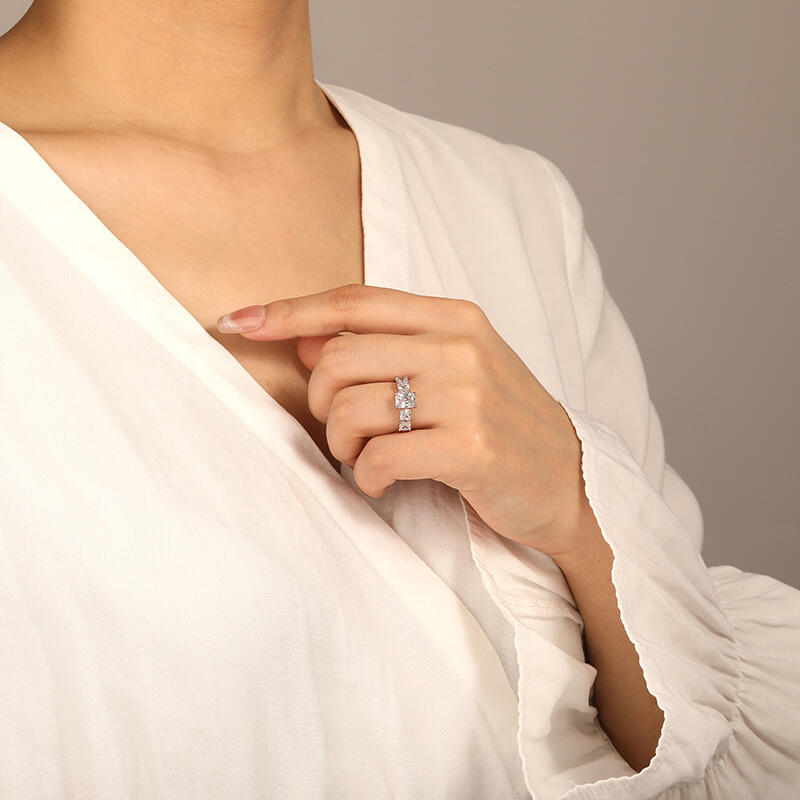 "I Am Always By Your Side" Radiant Cut Side Stone Engagement Ring