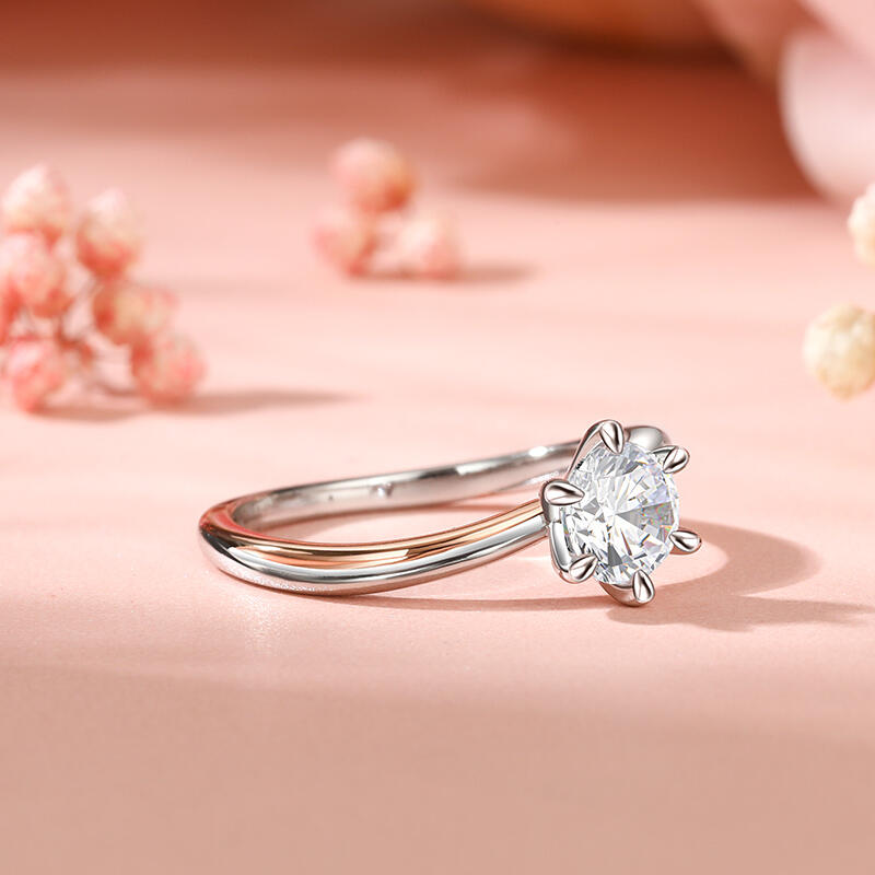 Jeulia Two Tone Round Cut Sterling Silver Engagement Ring