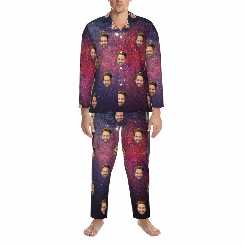 Gepersonaliseerde pyjama met foto op maat Prachtig ontwerp sterrenstelselpatroon Cadeau voor familie