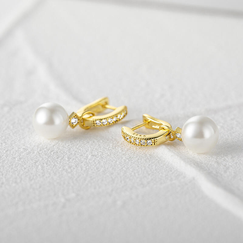 Jeulia Pendientes Colgantes de Plata de Ley con Perlas de Diseño Clásico