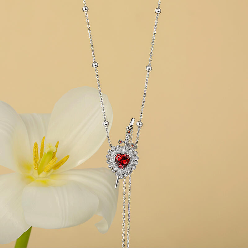 Jeulia Sword Couples Ruby Heart Necklace