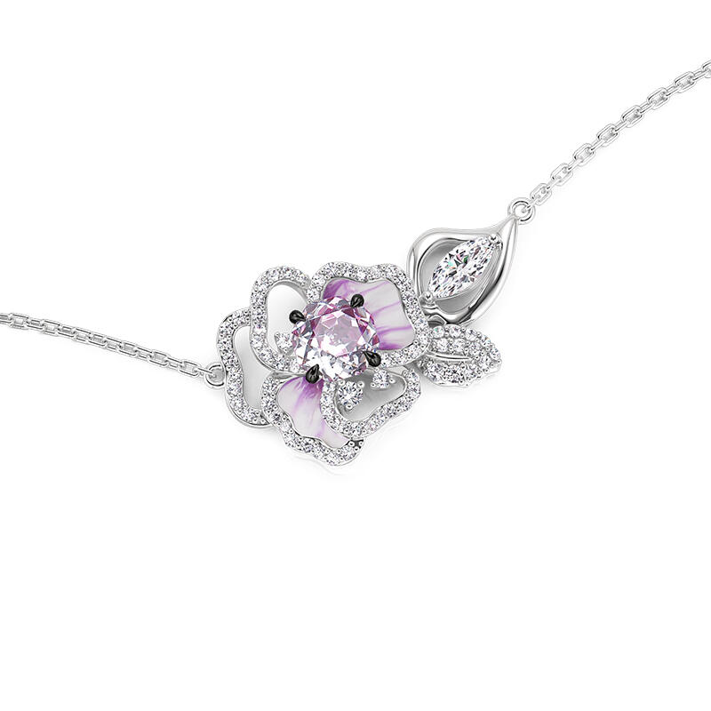Jeulia Midsummer Night Pansy Love Flower Necklace