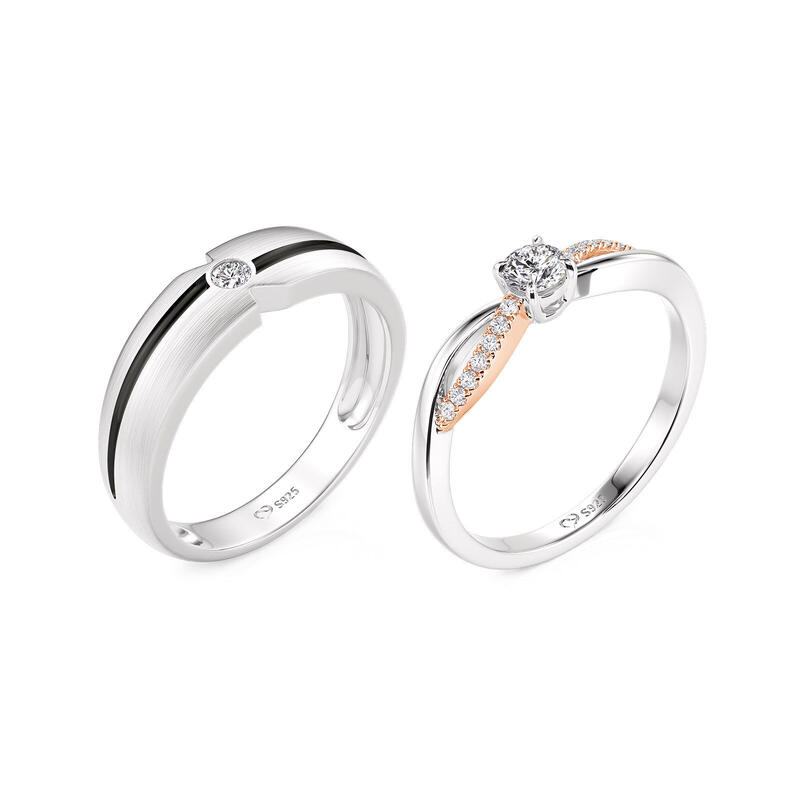 Jeulia Two Tone Twist Brushed Couple Rings Set