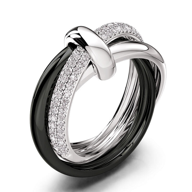 Jeulia Classic Black and White Trinity Ring