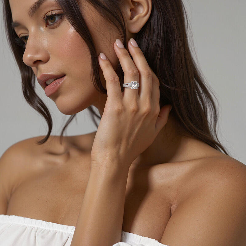 "My Forevermark" Radiant Cut Three Stone Engagement Ring