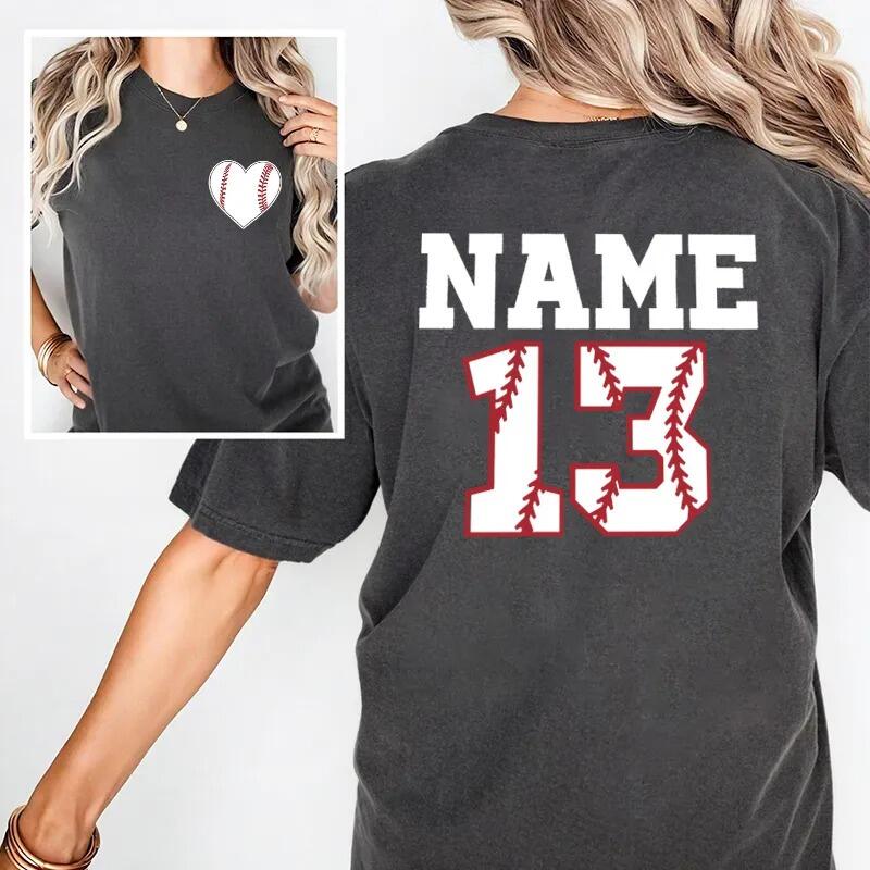 Baseballtvättad T-shirt med baseballhjärta anpassat nummer och namn present till sportälskaren