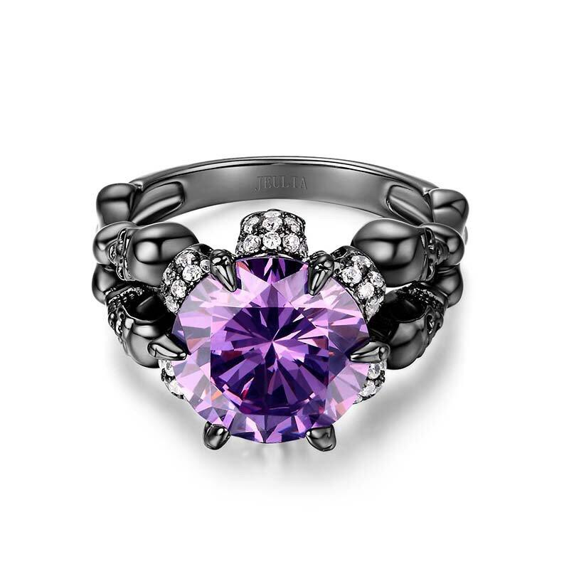 Jeulia Black Round Cut Sterling Silver Skull Ring