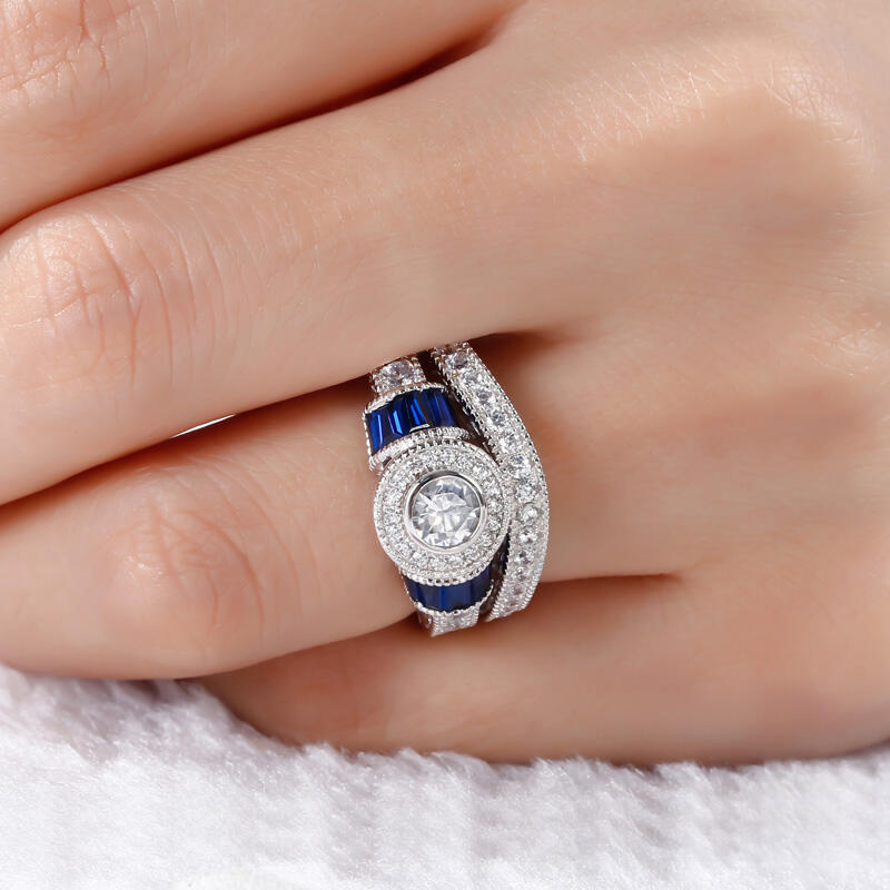 Jeulia Vintage Round Cut Sterling Silver Ring Set