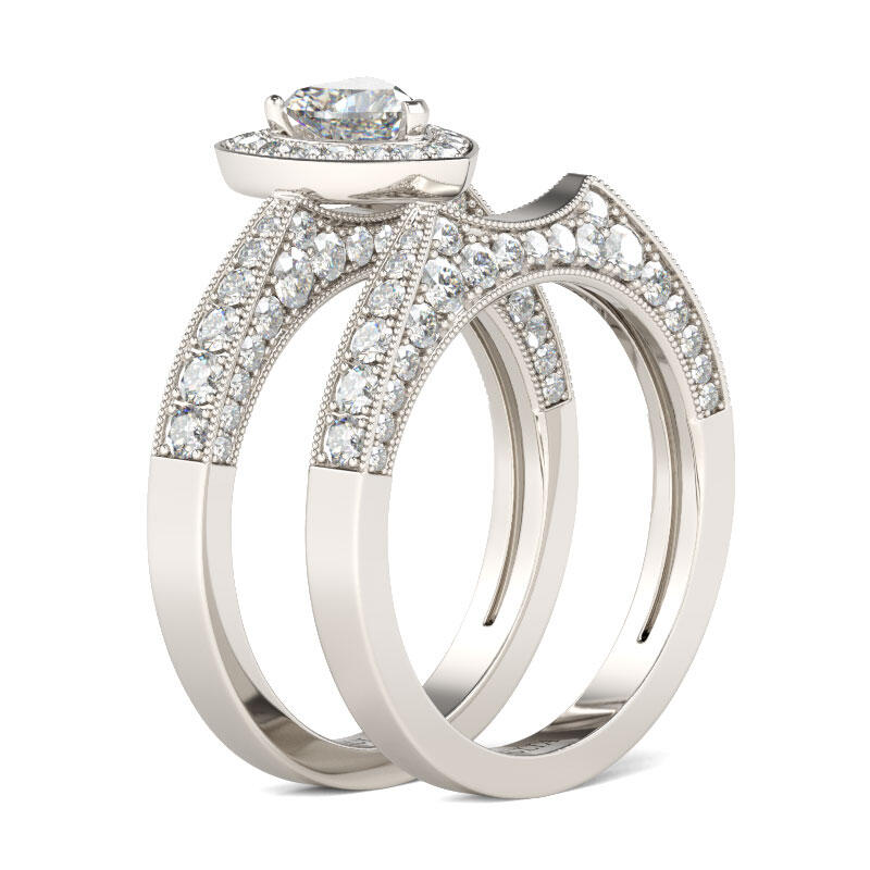 Jeulia Halo Heart Cut Sterling Silver Ring Set