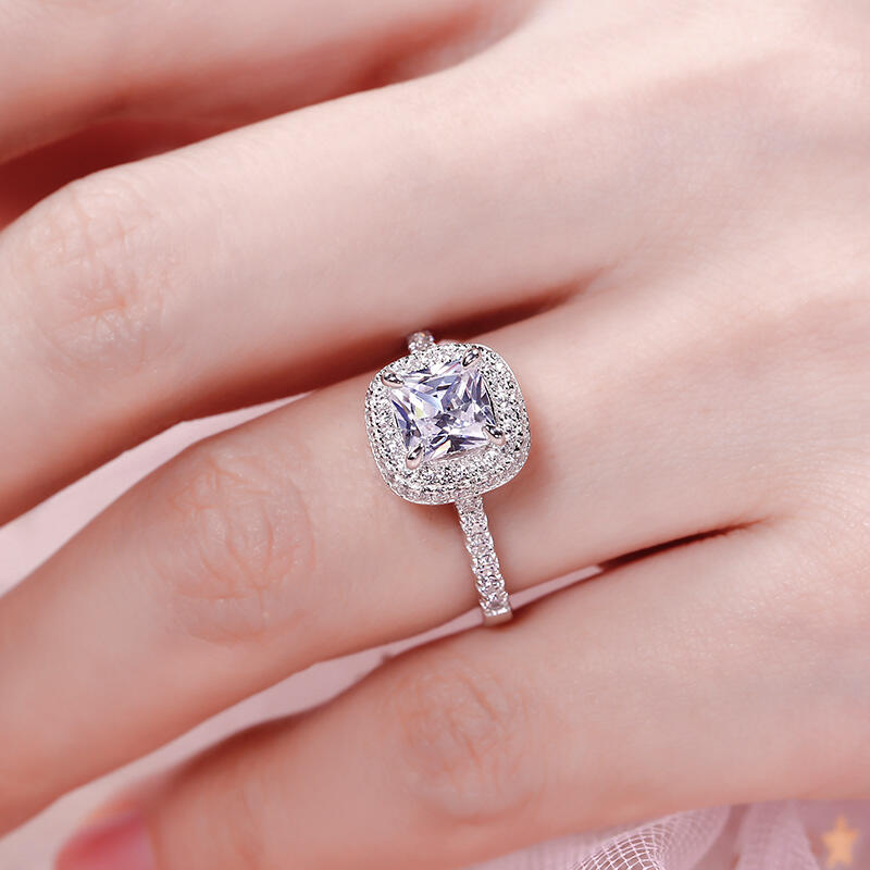 Jeulia Double Halo Cushion Cut Sterling Silver Ring