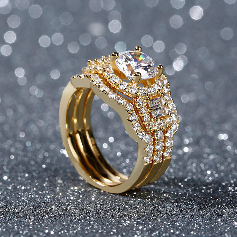 Jeulia Halo Round Cut Sterling Silver Ring Set