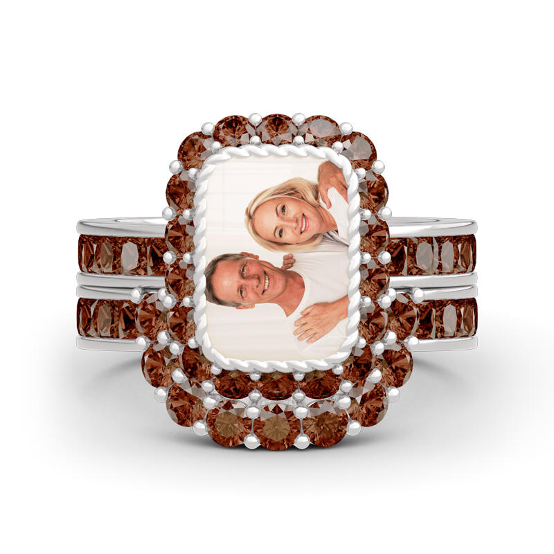 Jeulia "You Are Unique" Sterling Silver Personalized Photo Ring