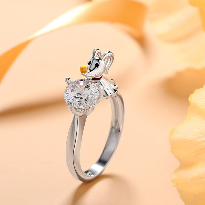 Jeulia Hug Me "Ghost Dog" Round Cut Sterling Silver Ring