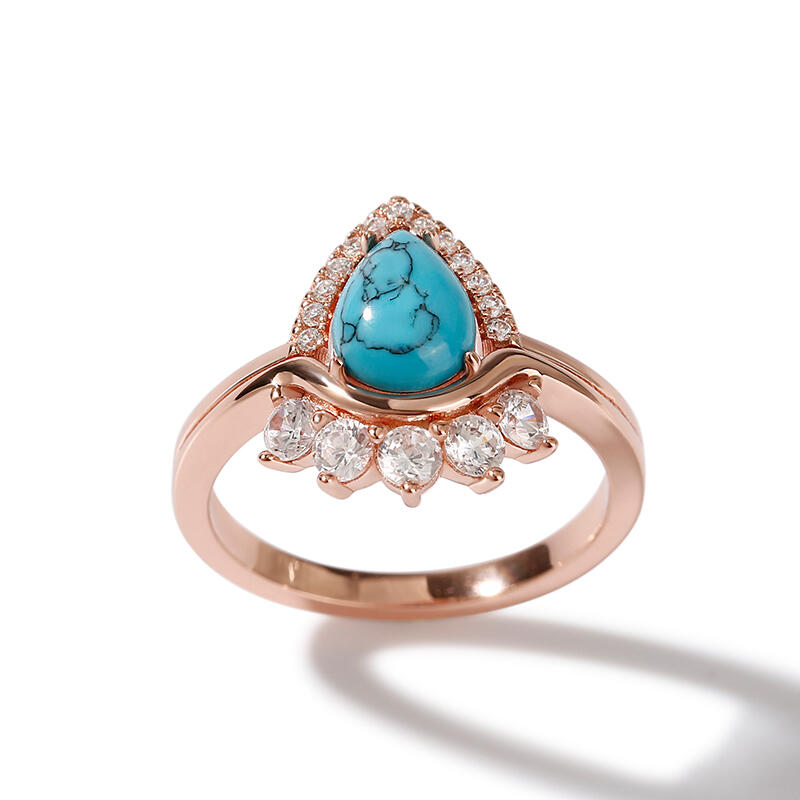 Jeulia Pear Cut Turquoise Vintage Art Deco Sterling Silver Ring