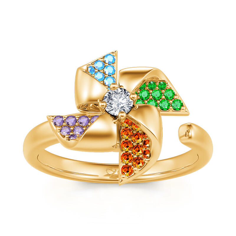 Jeulia "Back to Youth" Rotating Colorful Windmill Sterling Silver Open Ring