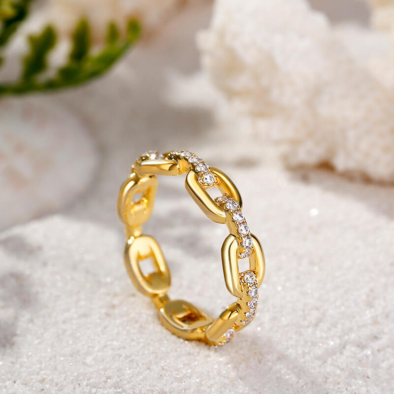 Jeulia Chain Link Round Cut Sterling Silver Women's Band