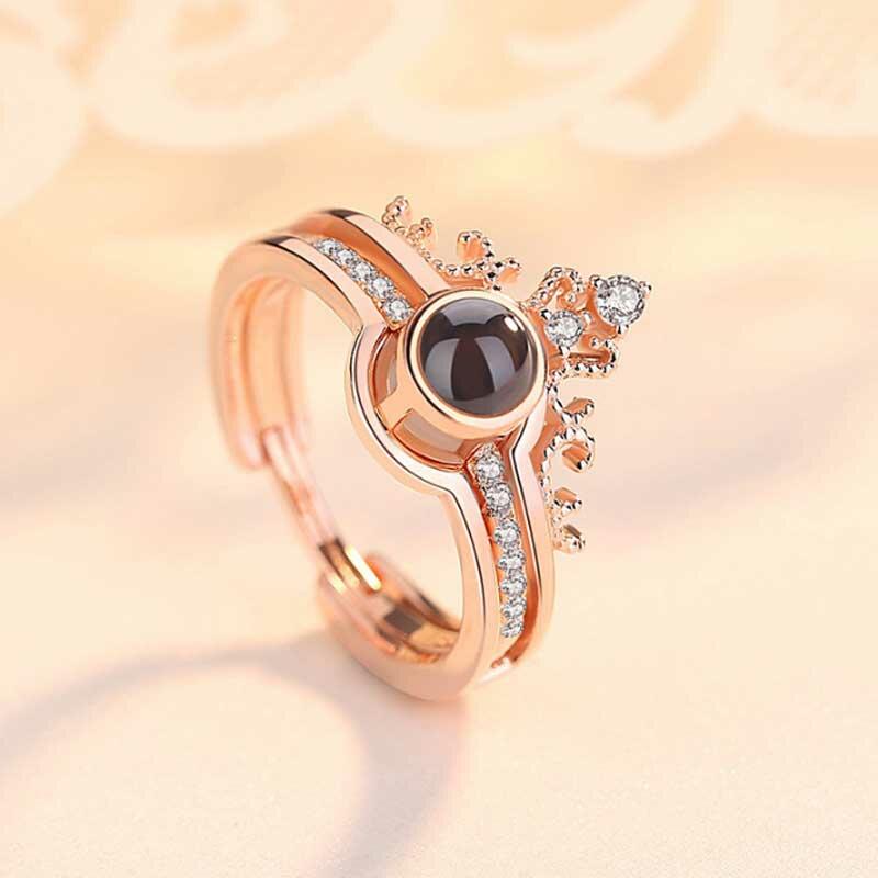 王冠 投影 写真 写真入れ リング ジルコニア サイズ調整可能 フリーサイズ