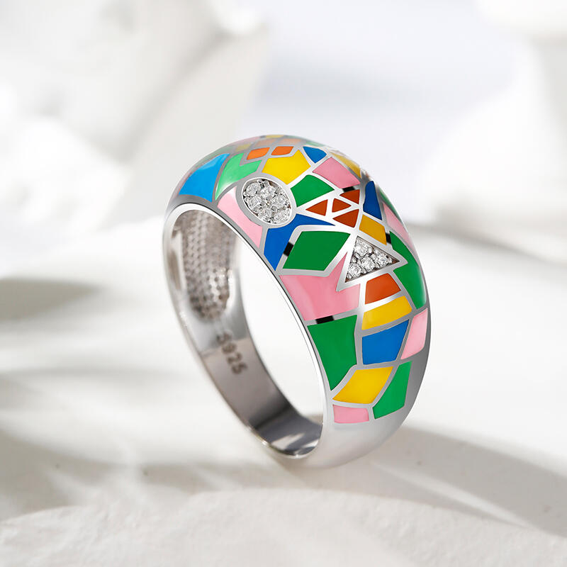 Jeulia "Pops of Color" Enamel Sterling Silver Women's Band
