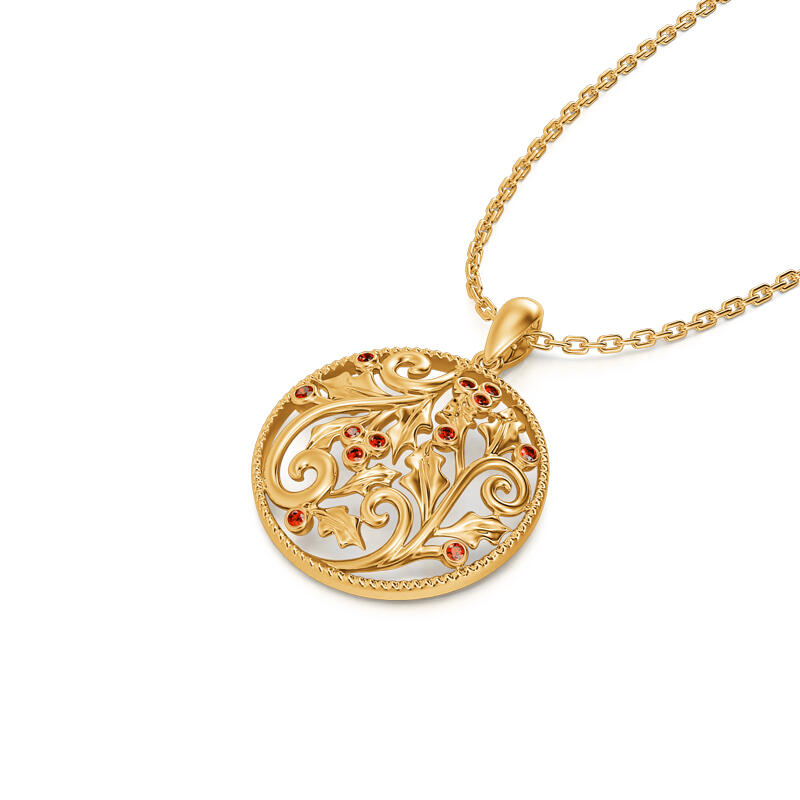 Jeulia Collar con colgante de muérdago de plata de ley en tono dorado