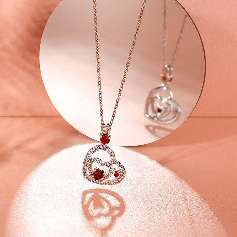 Jeulia Collar con corazón doble de piedras preciosas de plata de ley