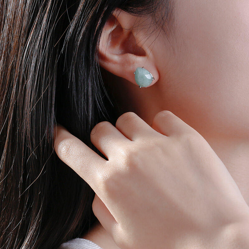 Jeulia "Soothing Energy" Pear Shaped Natural Green Aventurine Stud Earrings